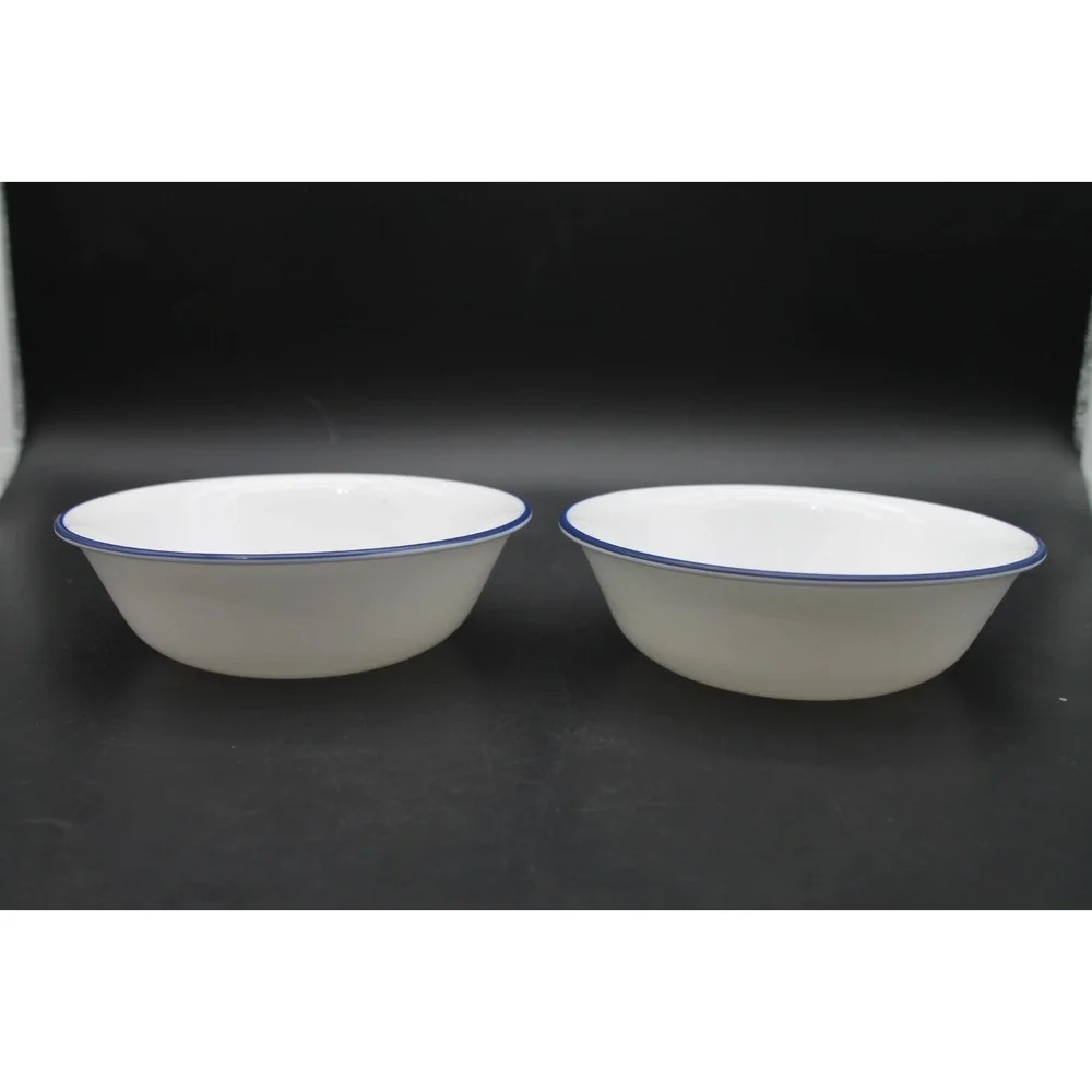 Set 4 Corelle Blue Band Blue Stripe Cereal Soup Bowls Vitrelle Made USA